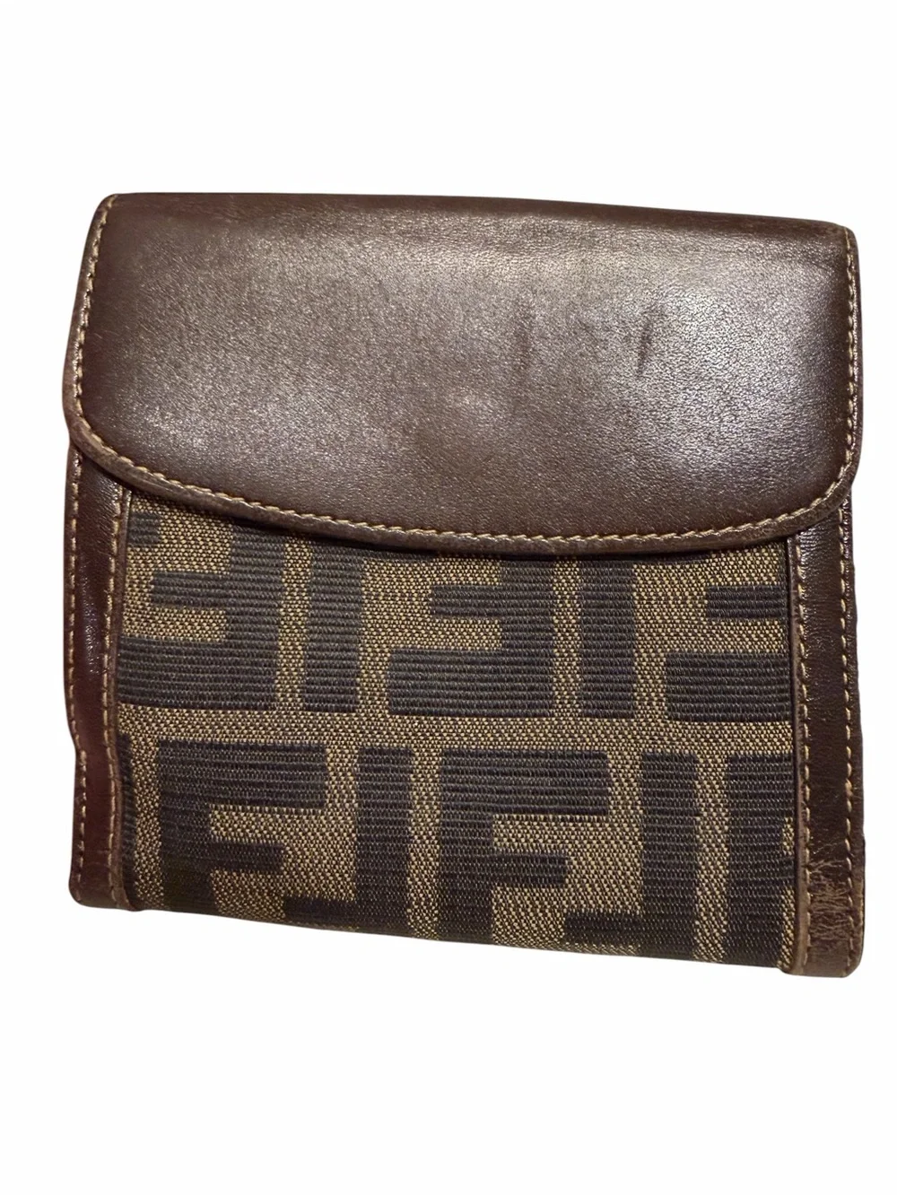 Vintage Fendi Brown Monogram Canvas & Leather Tri-Fold Wallet 1985-1990